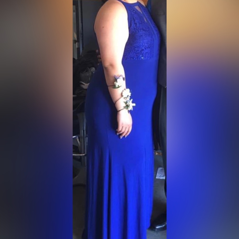 Blue Maxi Prom Dress with Slit